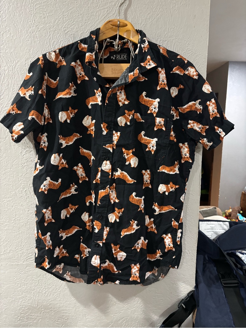 Corgi All Over Print Shirt Men by XXX Rude Hot Topic Black Short Sleeve Size M